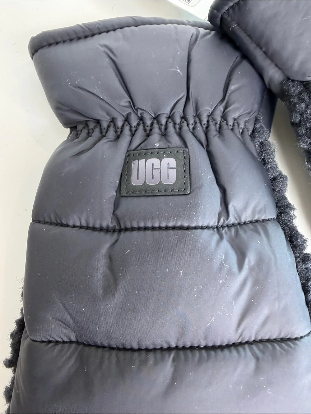 UGG fluff Mittens Black Quilted Winter Gloves Small/Medium NWT